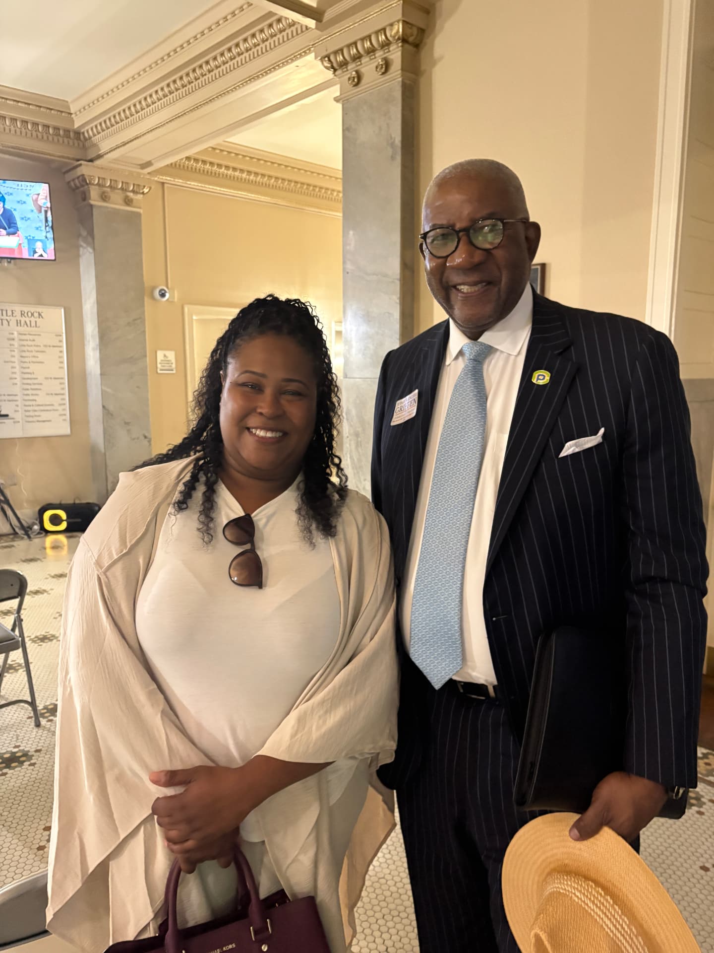 Natalie James with Attorney Wendell Griffen at Little Rock City Hall