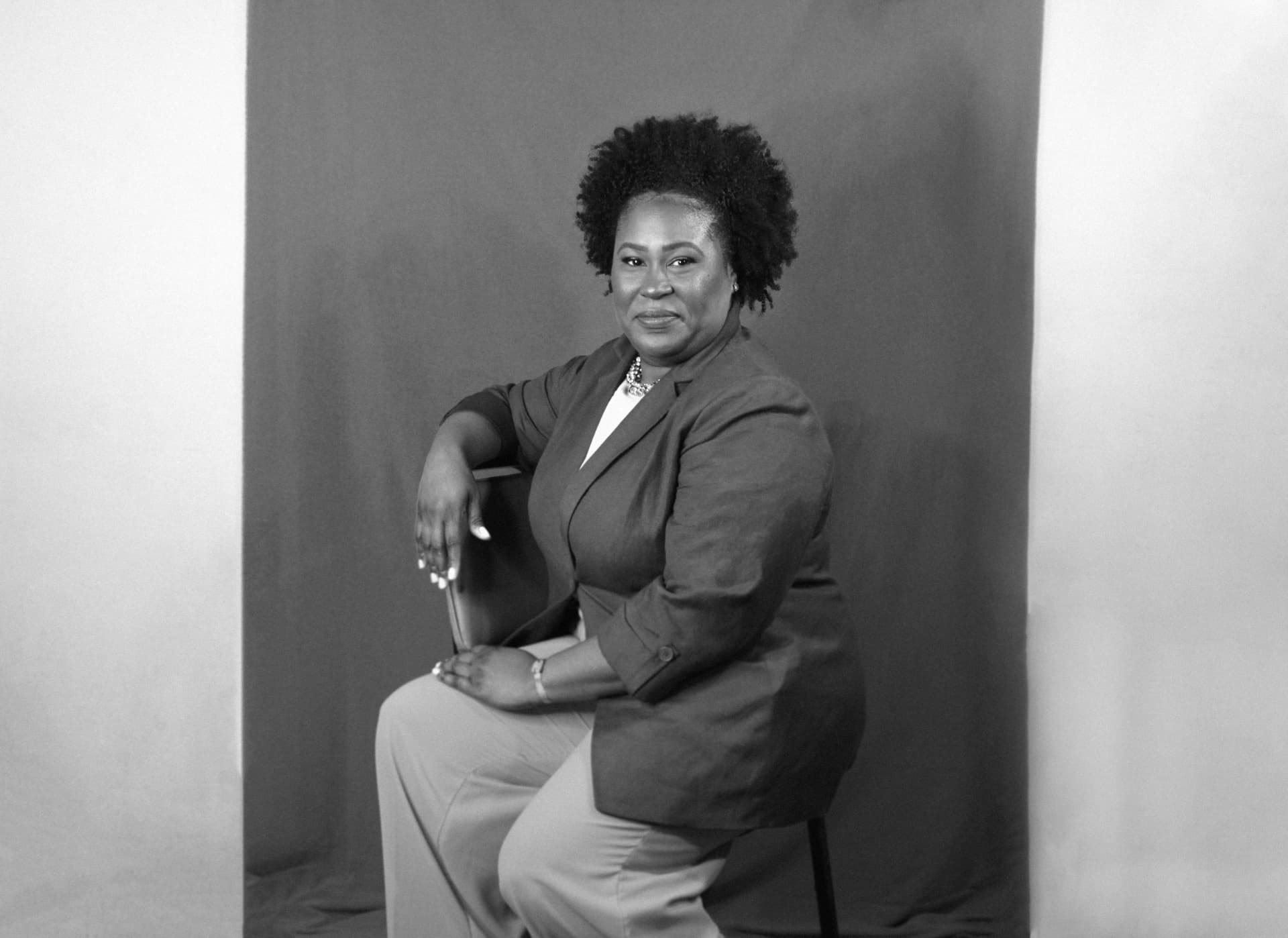 Natalie James, candidate for Little Rock City Director Ward 7, in a seated studio portrait