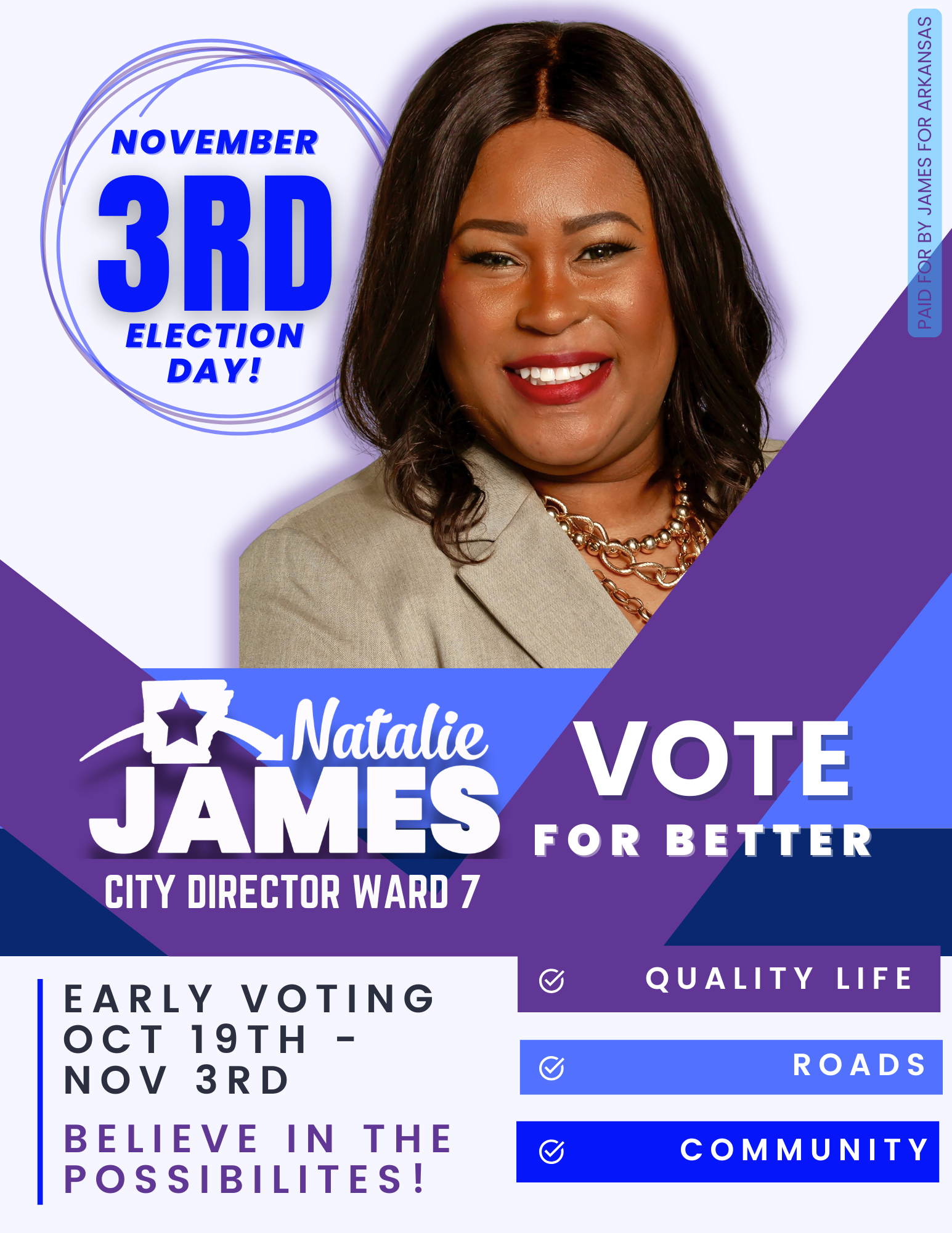 Natalie James campaign walk card with Vote for Better and Ward 7 priorities